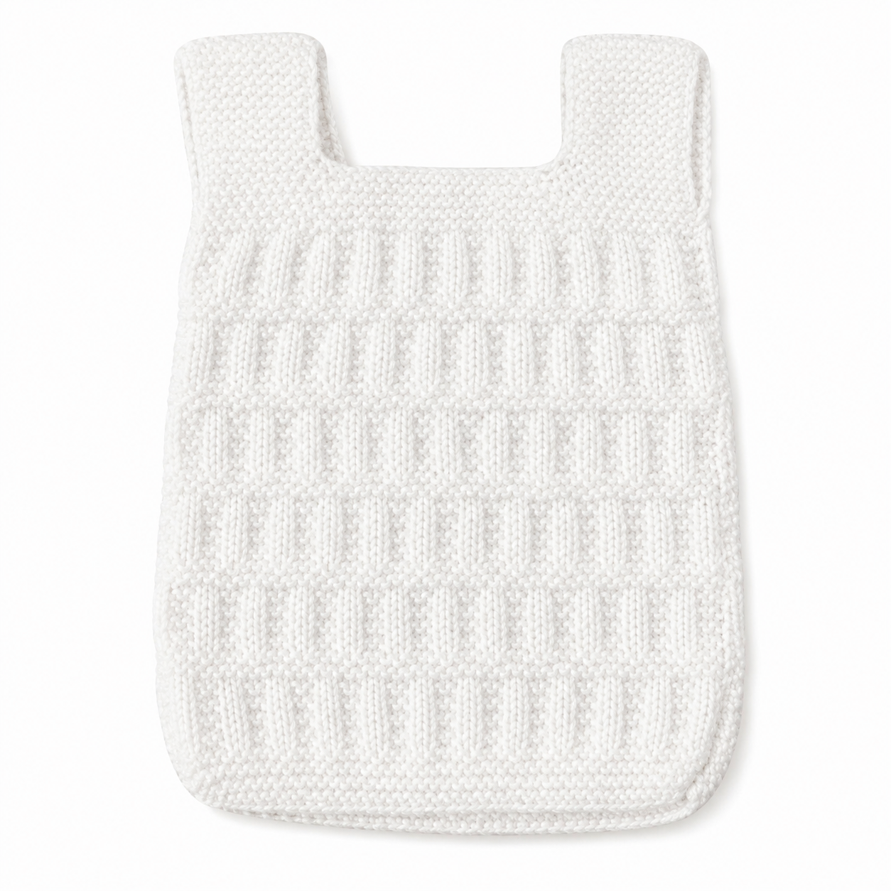 Hand Knitted Baby Wool Vest | White Textured Sleeveless Jhabla