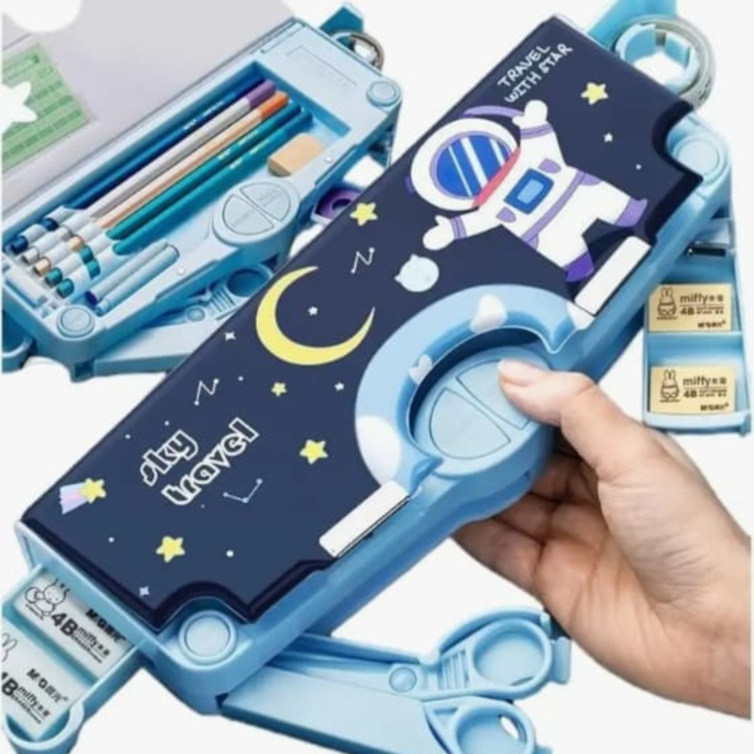 Multifunction Pencil Case for Girls and Boys, Cute Cartoon Pen Box Organizer Stationery with Lock, Sharpener, Schedule, Whiteboard, School Supplies, Best Gifts for Kids