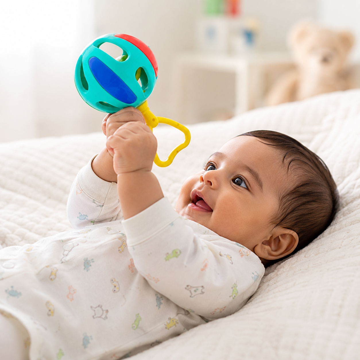 Baby Ball Rattle with Handle - Colorful Sensory Toy for Infants