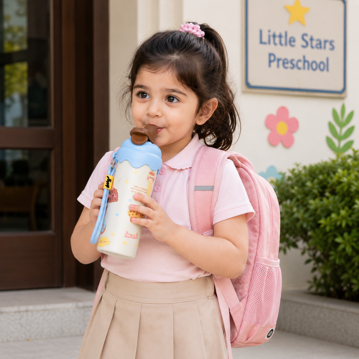 Cute Ice Cream Kids Water Bottle | Stainless Steel Straw Bottle for Boys and Girls | School and Outdoor Use | 3-10 Years