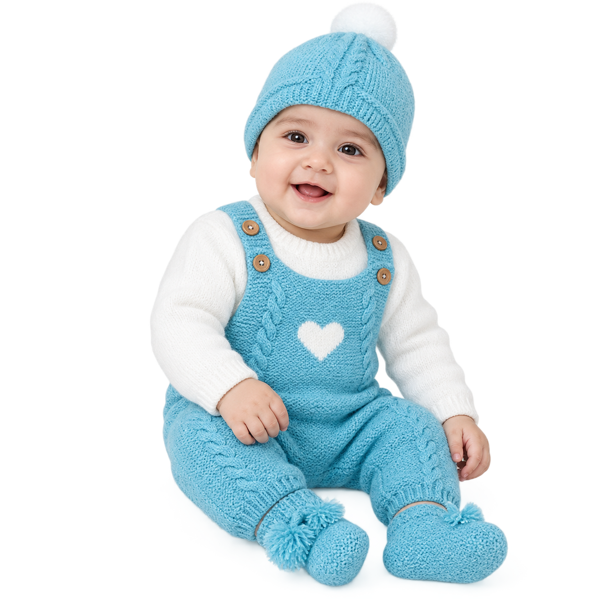 Hand Knitted Baby Wool Dungaree Set | Cable Knit Romper & Sweater