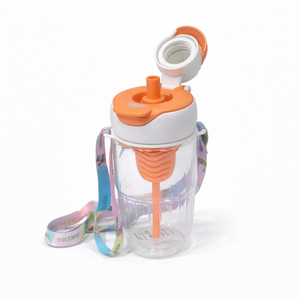 Flip-Top Sipper Straw Water Bottle – Straw Sipper Bottle with Strap | Lightweight Drinking Bottle for School & Outings