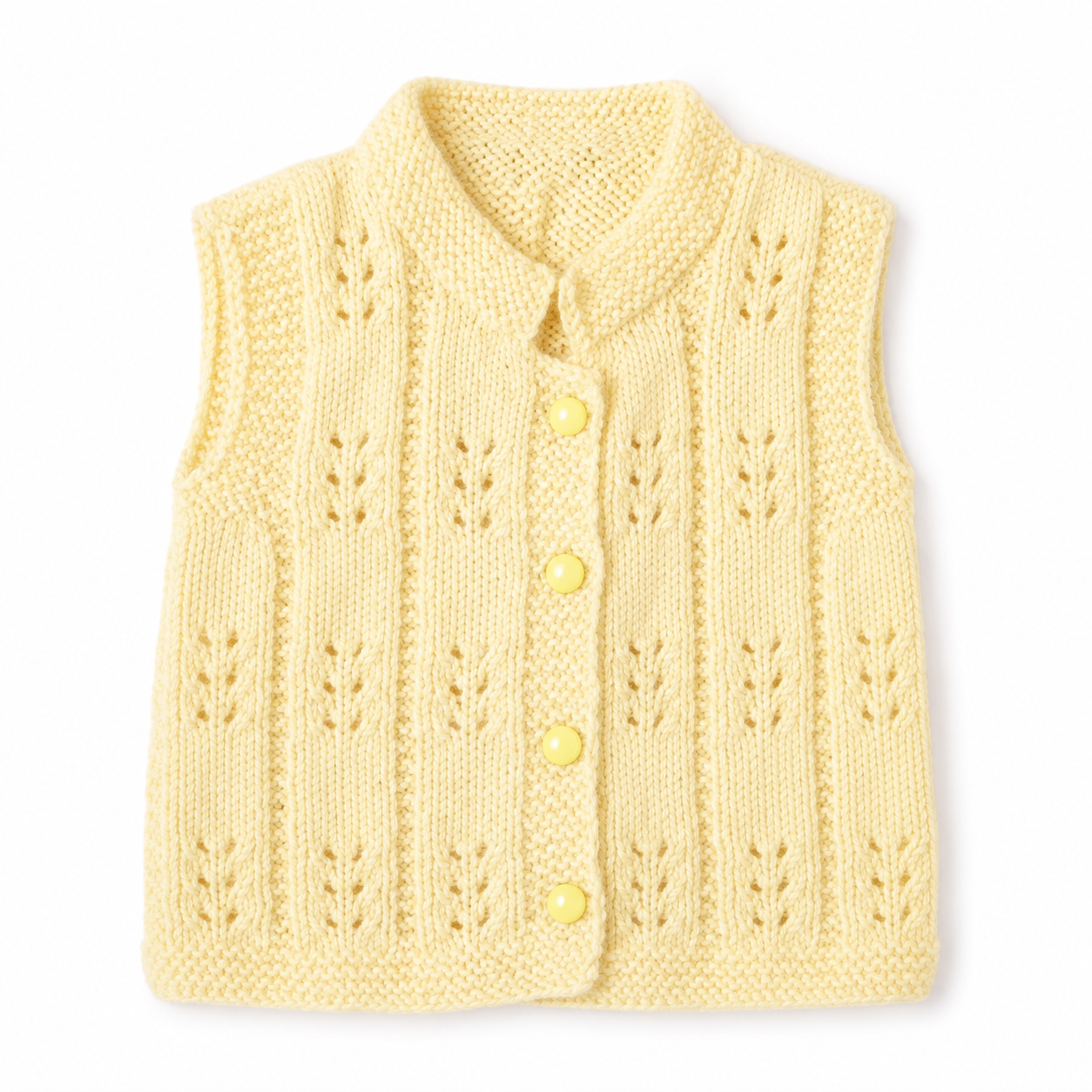 Hand Knitted Baby Wool Vest | Pastel Yellow Collar Waistcoat