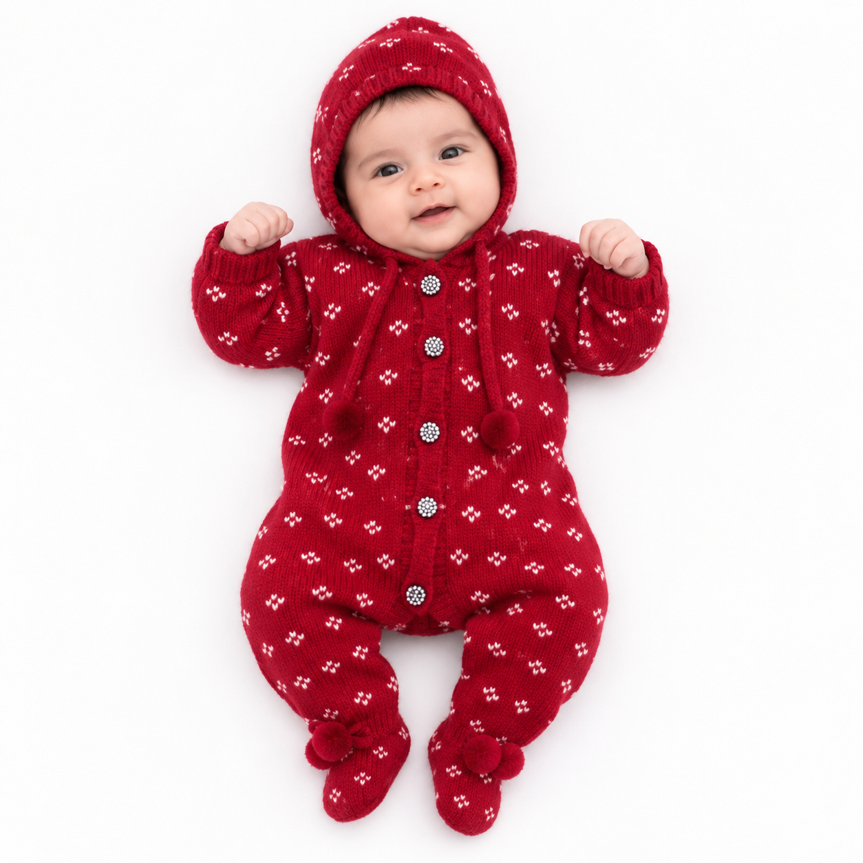 Hand Knitted Baby Wool Hoodie Romper Set with Booties