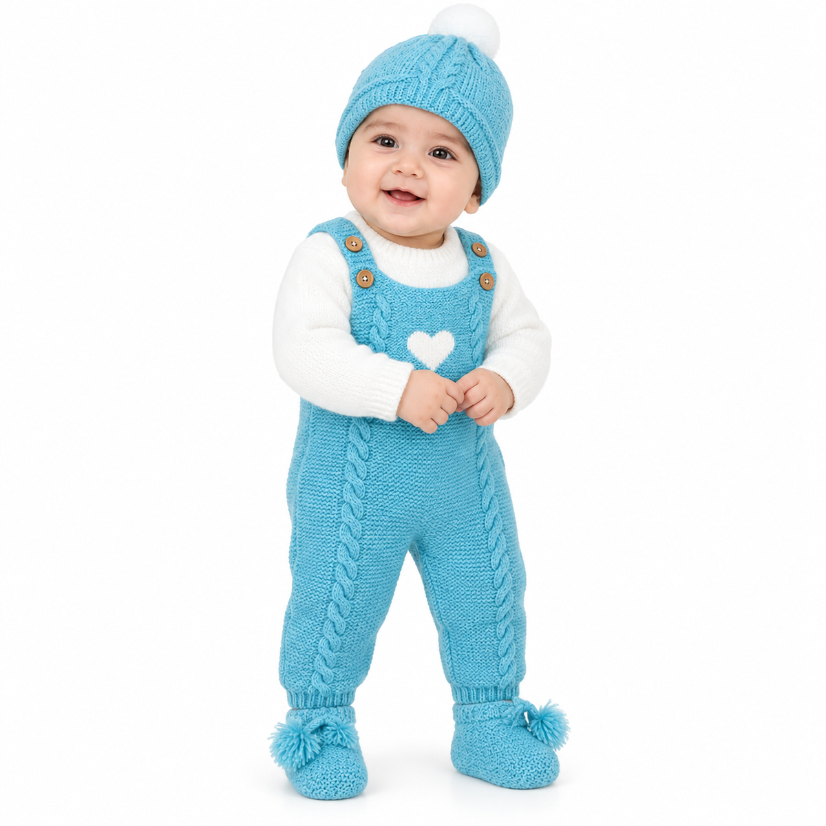 Hand Knitted Baby Wool Dungaree Set | Cable Knit Romper & Sweater