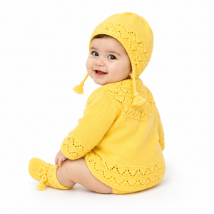 Hand knitted baby sweater set in multicolour wool with matching cap and booties, Little Smile Store
