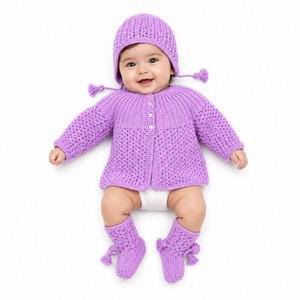 hand-knitted-baby-sweater-set-cap-booties-purple