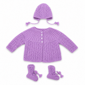 hand-knitted-baby-sweater-set-cap-booties-purple