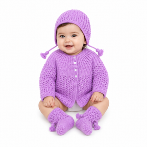 hand-knitted-baby-sweater-set-cap-booties-purple